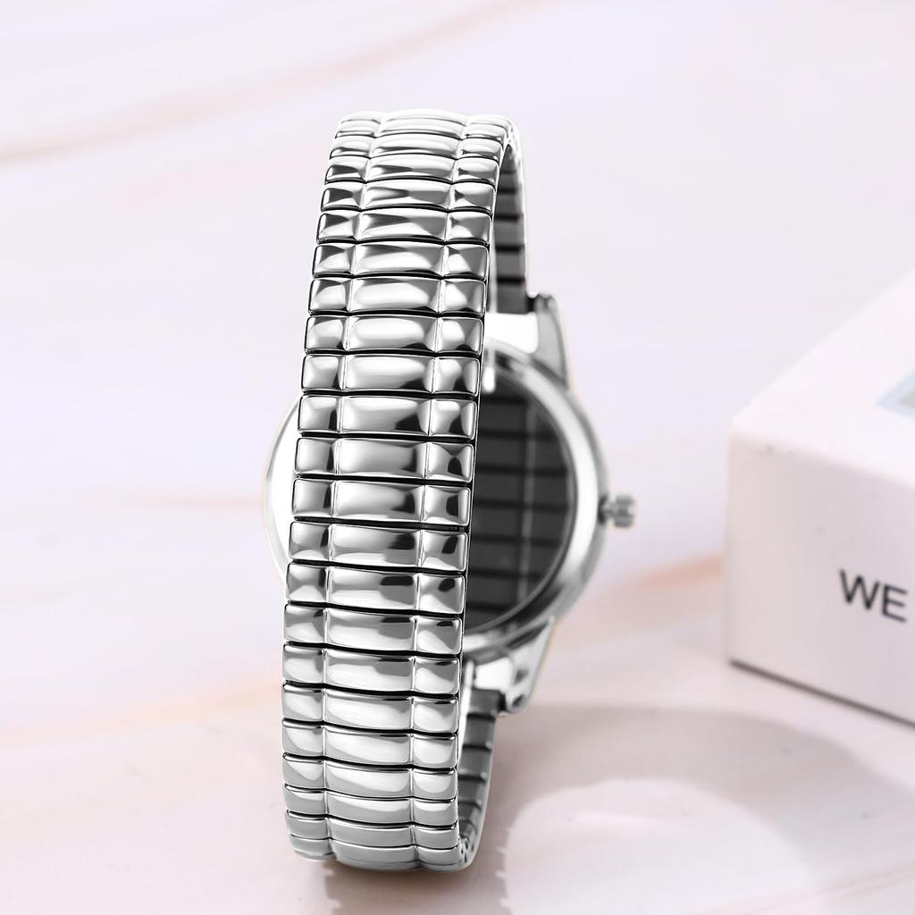 Herren 24-Stunden Wasserdichte Quarz-Armbanduhr mit Elastischem Armband, Edelstahl Analoganzeige, Kalender, Leicht Ablesbares Großes Display, Einheitsgröße Passt für die Meisten -