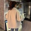 Lady Winter Coat Turn-down Collar with Pockets Thick Fleece Single-breasted Loose Solid Color Long Sleeves Daily Outdoor Jacket