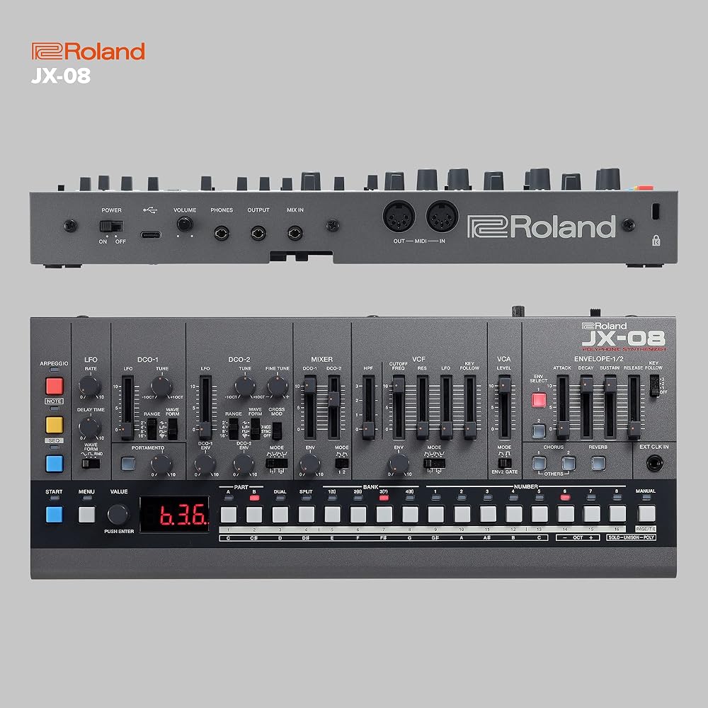 Roland ROLAND synthesizer JX-08 realistically reproduces JX-8P sound, equipped with a battery-pow...