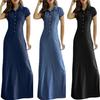 New European and American women's clothing long skirt shirt collar split-ended large swing skirt large size casual denim dress