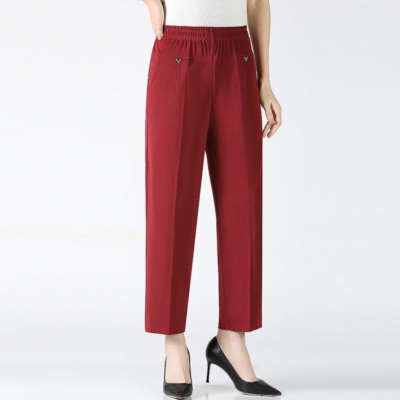 8XL Middle Aged Women's Pants Plus size Summer Thin High Waiste Elastic Loose Straight Pants Female Casual Trousers