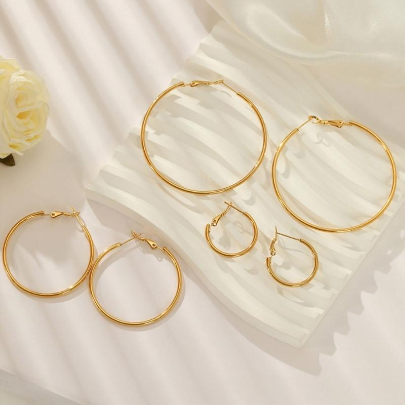 Stainless Steel Round Earrings Elegant Cartilage Huggie Hoop Earring Lightweight Geometric Ear Rings Women Accessories