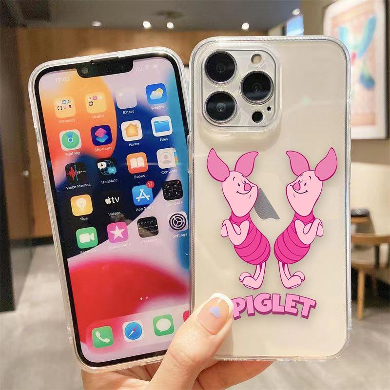 Clear Phone Case For iPhone Apple 14 12 13 16 15 11 Pro SE 8 7 Plus X XR XS Max SE Case Funda Coque Shell Cute Pink Piglet Anime