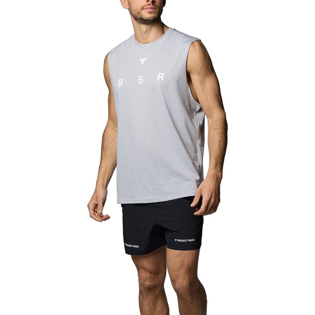 Under Armour Project Rock Show Your Work Letter Print Crew Neck Sleeveless Tank Top Men Tops Gray 1385939-011