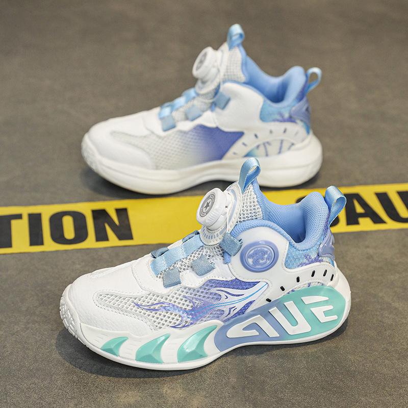 Classmates Spring and Autumn 2025 Fly-woven mesh basketball shoes medium and large children's rotating buckle boys' casual sports running shoes
