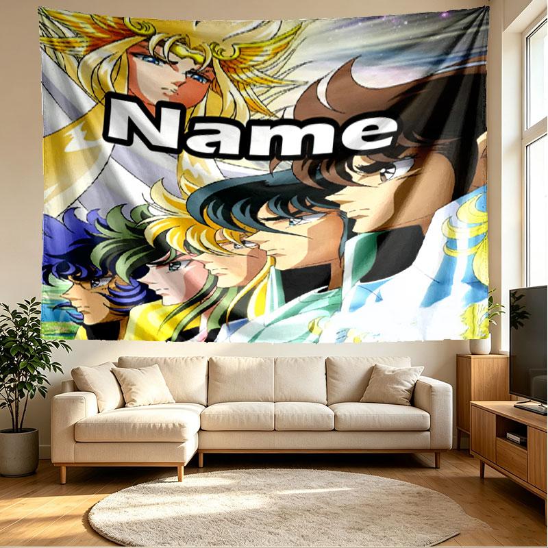 Custom Name Personalized Saint Seiya Print Tapestry, Wall Art Decor, Bedroom, Dorm, Apartment, LivingRoom, Party Backdrop, Gift for Birthday