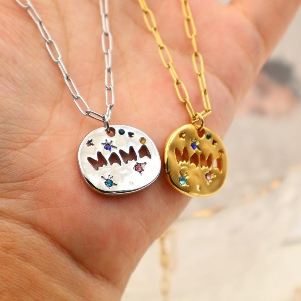 Colorful Full Zircon Guardian Pendant Necklace Stainless Steel Pendant Necklace  For Grandma