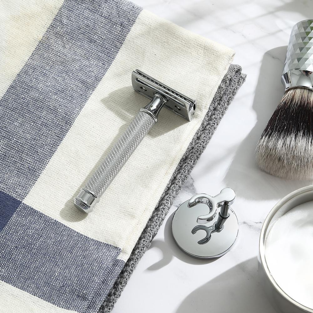Premium Single Blade Safety Razors Double Edge Razor Blade Shaving Razors for Men with Razor Stand and 5 Platinum Blades