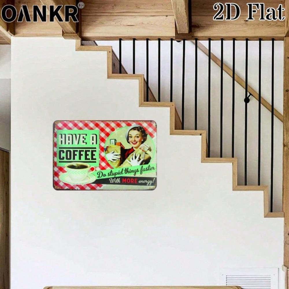 Vintage Coffee Metal Tin Sign 12x8 Inch, Woman With Pot Gaming Poster, Retro Cafe Bar Home Wall Decor Plaque, Gift 2D Flat