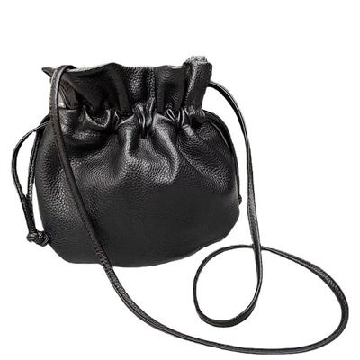 All Leather Black Cowhide Bag Lucky Bag Portable Messenger Bag Genuine Leather Wrinkled Cloud Women'S Bag