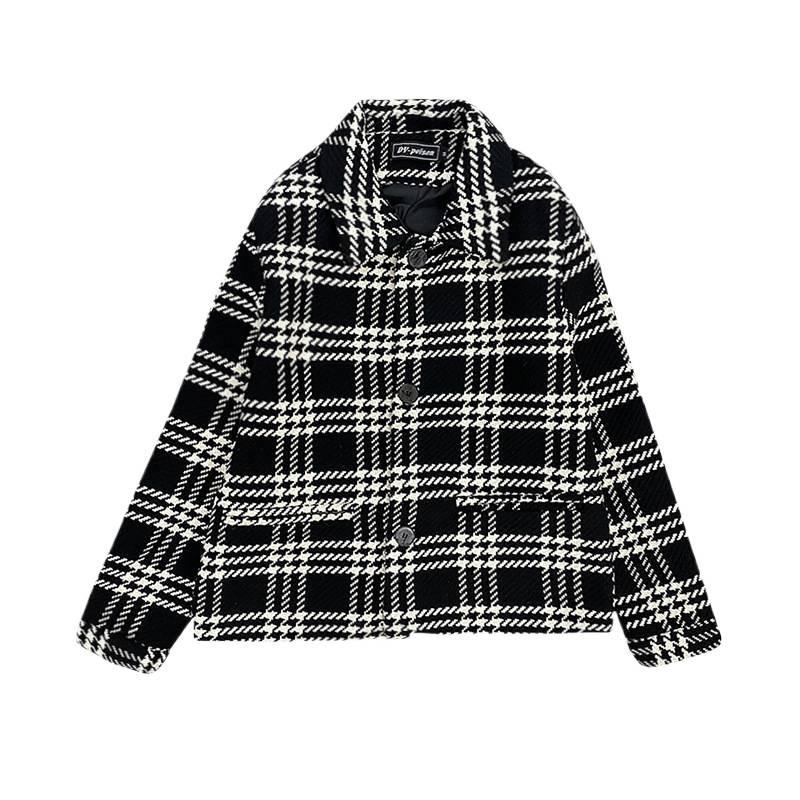 2025 Men's Autumn Plaid Jacket: Black & White Colorblock Outerwear for Young Men