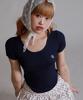LIKE THE MOST U-Neck Round Cut Half T-Shirt_Navy