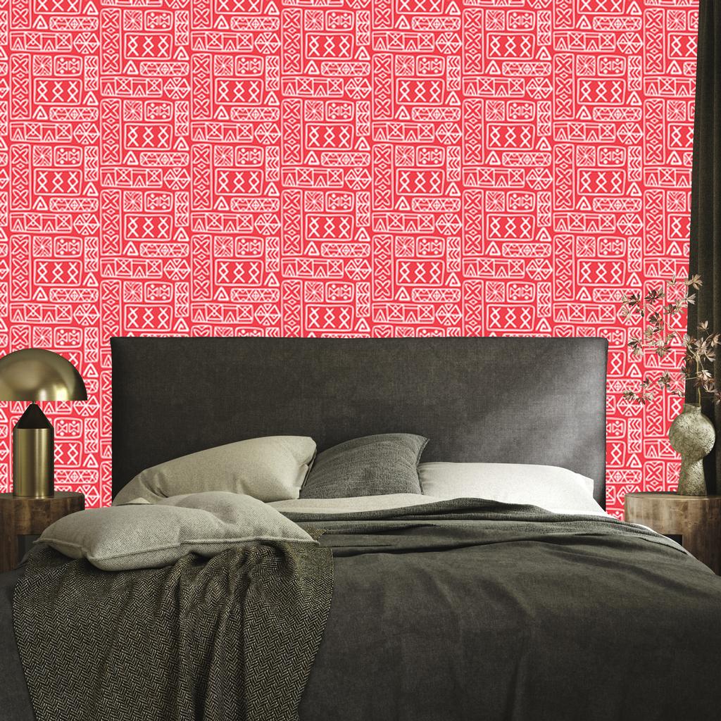 Polynesian Geometric Pattern Wallpaper Coral and Red 50x1000