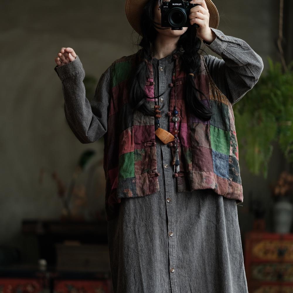 Women's Original Beggar Style Washed Cotton Vest with Flower Patchwork - New Chinese Niche Design