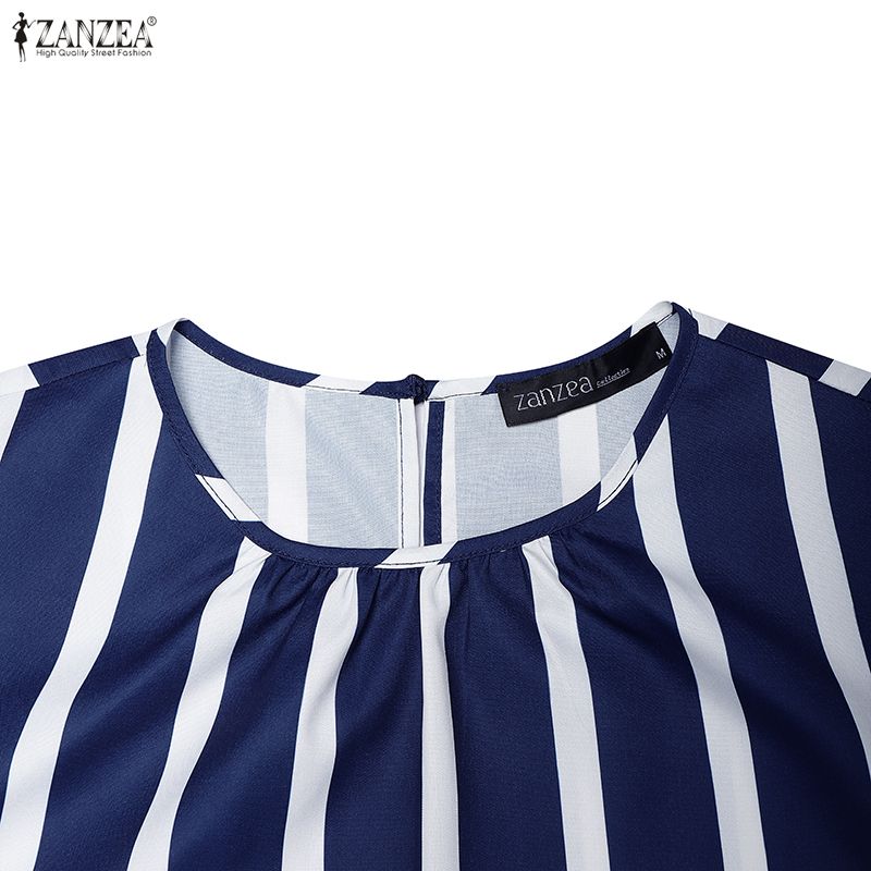ZANZEA Women Short Sleeve Blouse and Pants Casual Stripe Print Two Piece Suit Sets