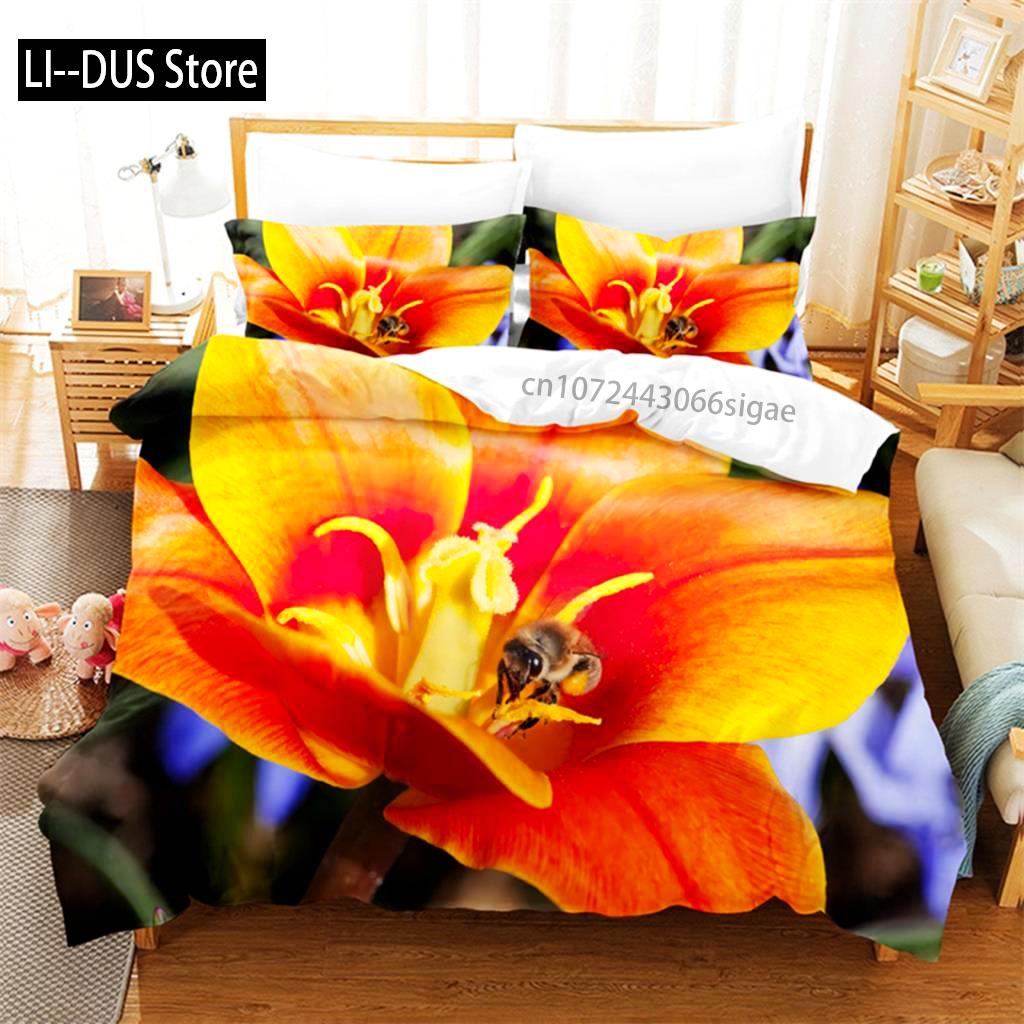 Yellow Flowers Queen Bedding Sets Duvet Cover Set Bedding Digital Printing King Size Duvet Cover Set Bedding Set
