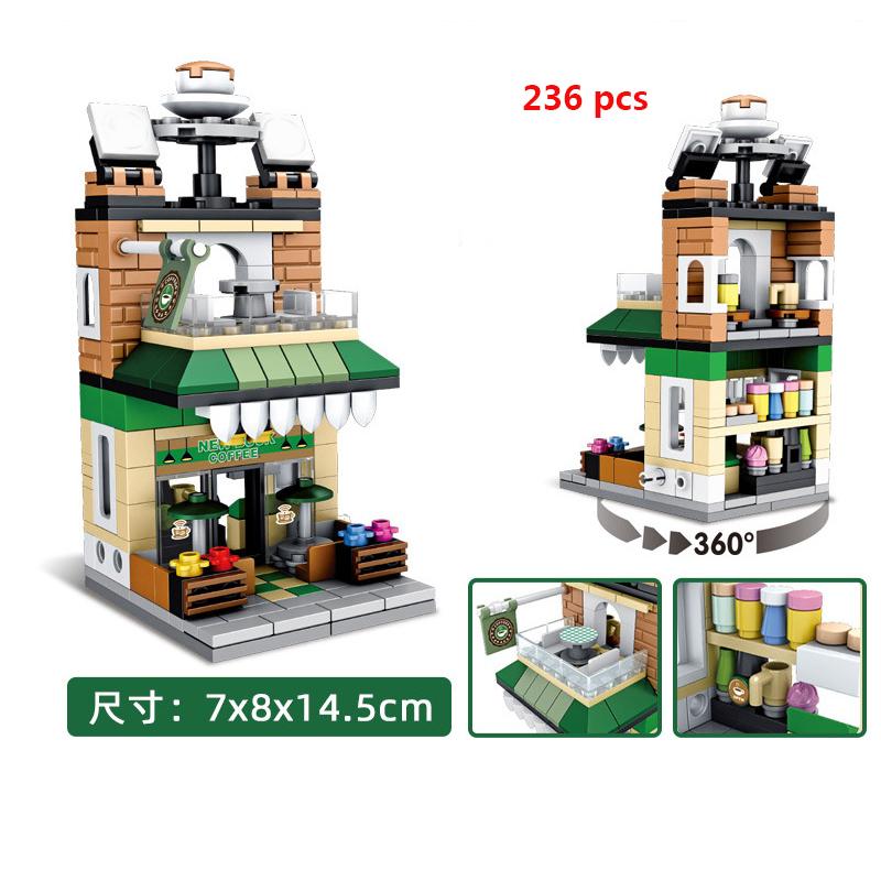For Retail Store Architecture City Miniature Street VieBuilding Blocks House Food Shop Cafe Dinr Restaurant Model Toys