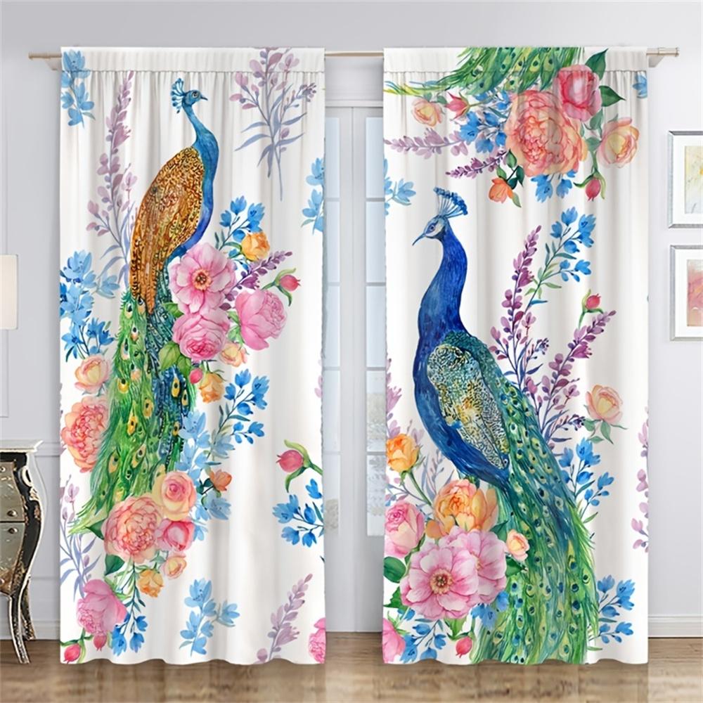 Beautiful Blue Golden Peacock Animal Window Curtains Blinds For Living Room Kids Bedroom Bathroom Kicthen Door Home Decor2Pcs