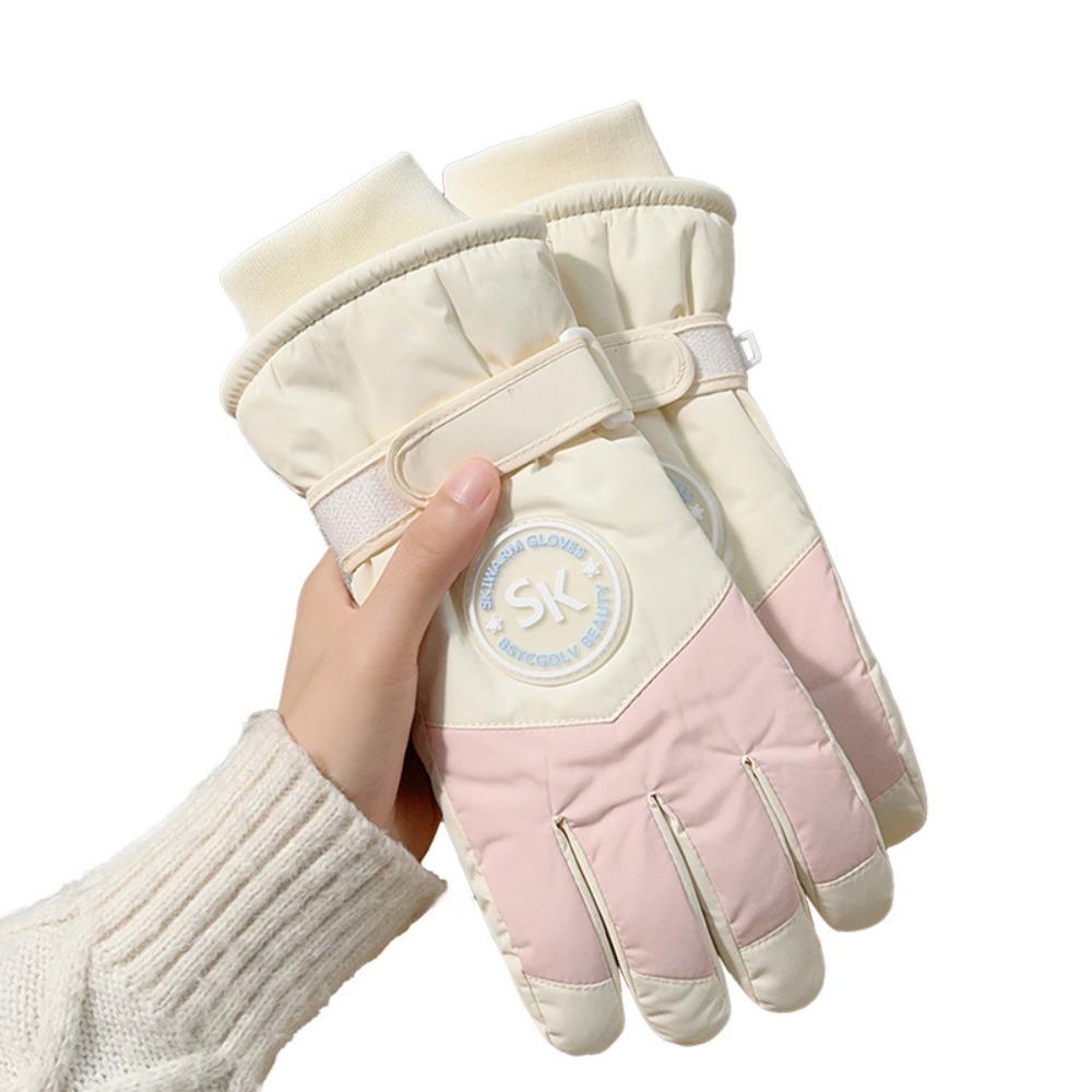 Fashion Plush Lining Ski Gloves Windproof Thick Cotton Touch Screen Gloves Waterproof Winter Warm Gloves Winter Season