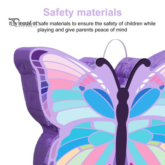 Butterfly Pinata Kids Pull String Pinata with Stick Blindfold Confetti for Girls Interactive Birthday Party Supplies for Photo Prop Candy Holder