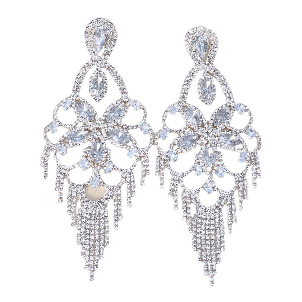 Water Drop Earrings, Exaggerated Fashion Diamond Pattern Fringed Earrings Accessories Women'S Earrings 06