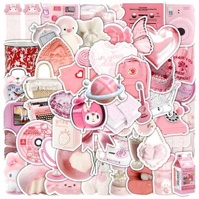 60 Stück Rosa Farbe Retro Ästhetik Aufkleber Wasserdichte Vinyl Kunst Abziehbilder
