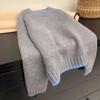 Women's Color Block Wool Sweater - Thick, Soft, Loose Fit, Fall/Winter 2025, Round Neck Knit