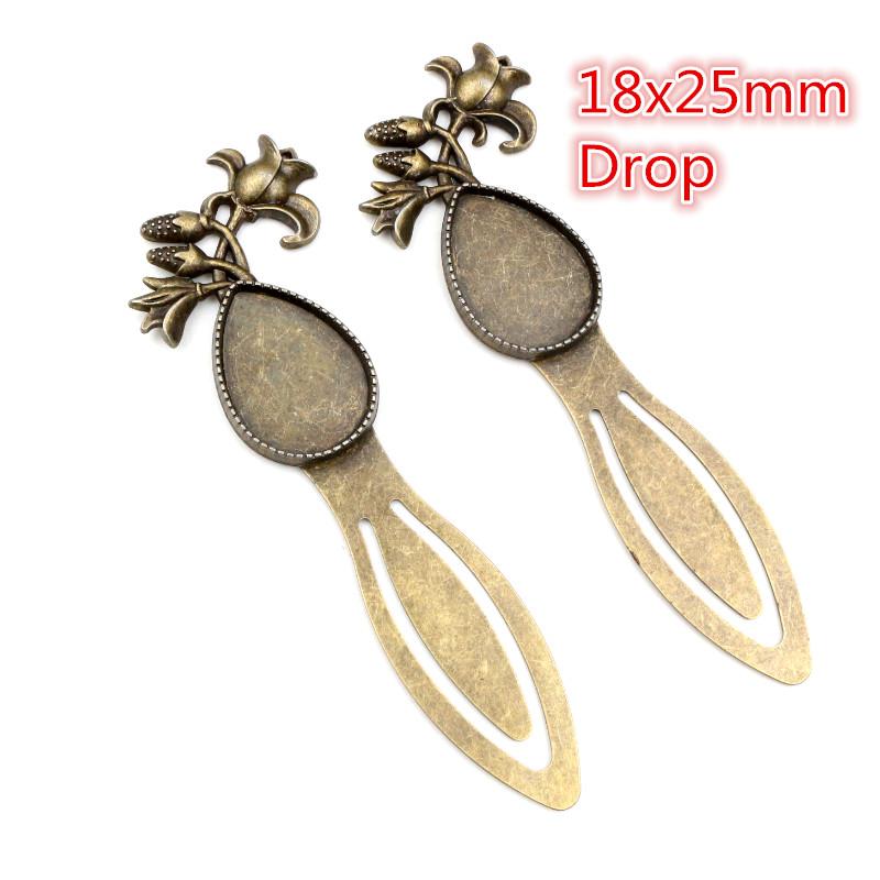 

New Fashion 2pcs 18x25mm 20mm Inner Size Antique Bronze Simple Flower Style Handmade Bookmark Cabochon Base Cameo Setting