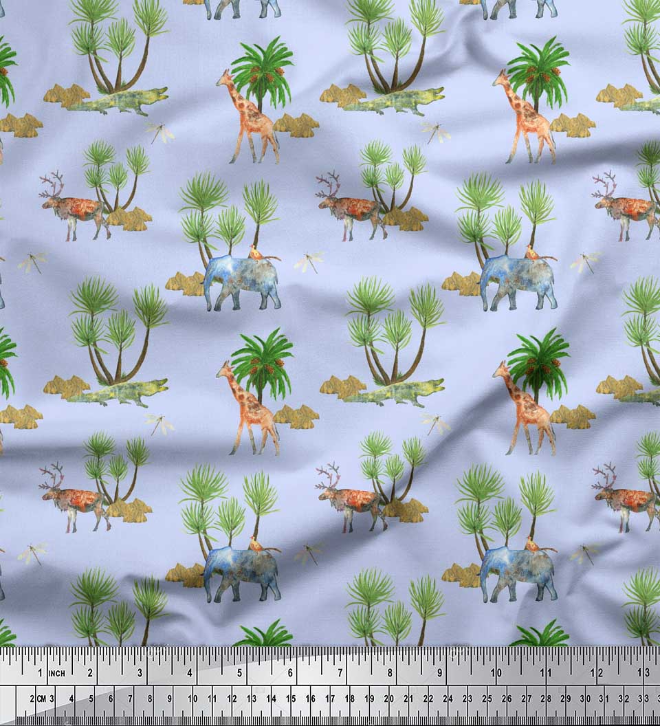 

Soimoi Blue Япония Креп Атлас Ткань Животные и Пальма Декор Ткань Напечатанный метр 42 дюйма 42 Inch Wide - Poly Crepe синий