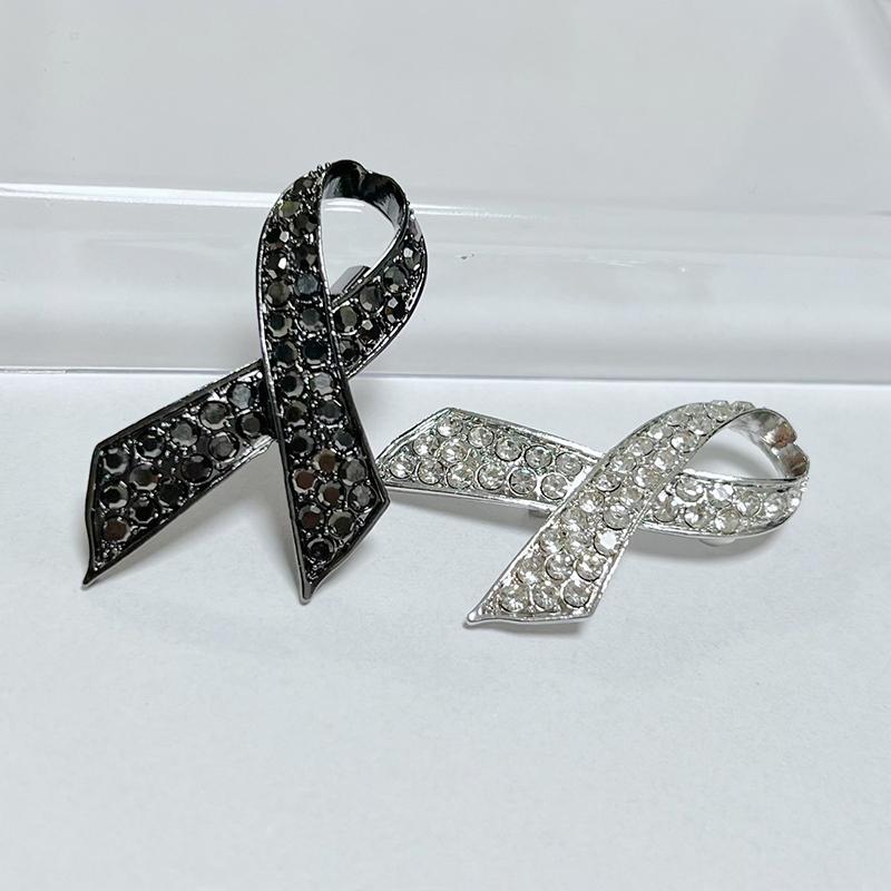 Simple Alloy Black White Ribbon Pin Badge Brooch Funerals Memorial Pin Mourning Badge Suit Clothing Jewelry Accessories