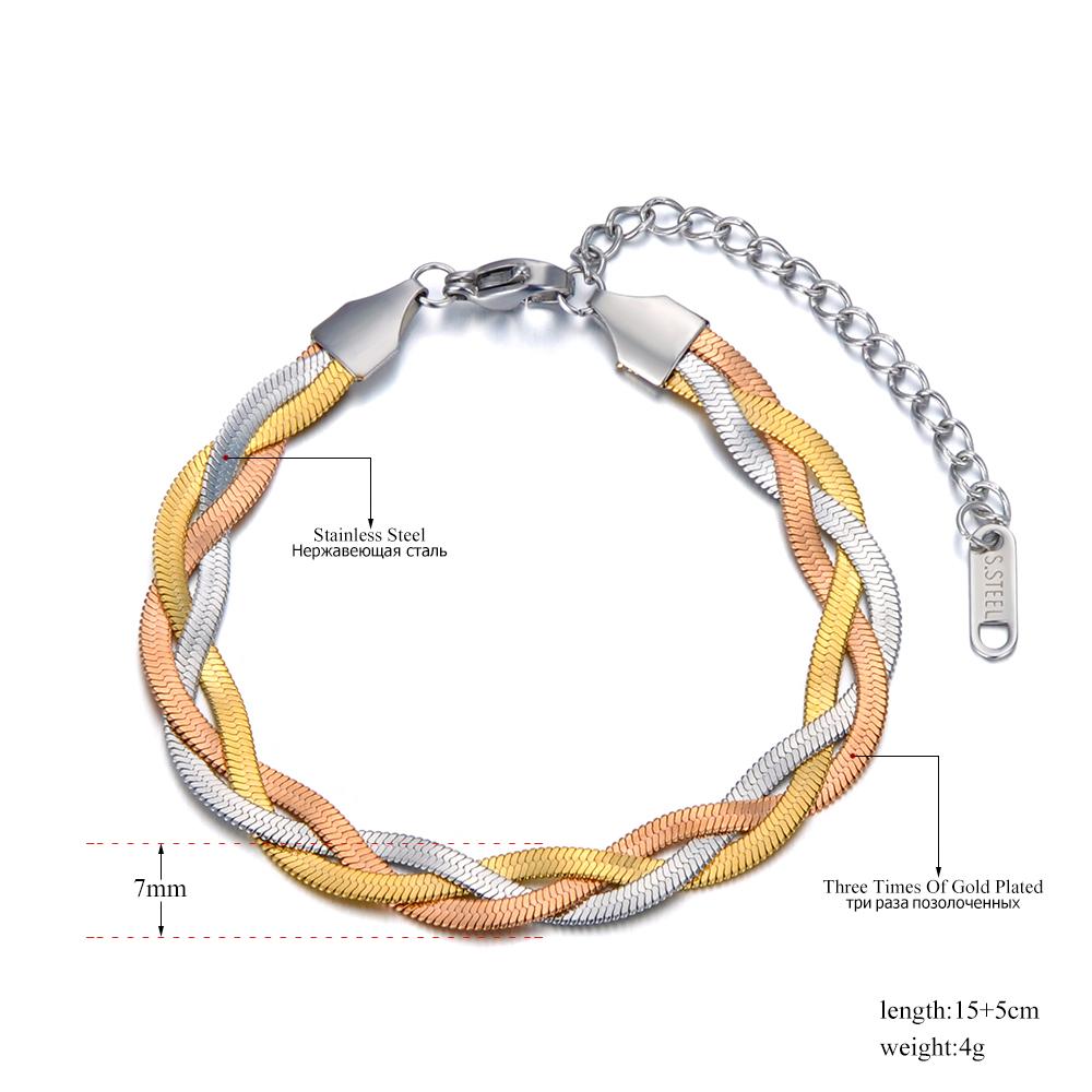 Fashion 316L Stainless Steel Three Layer Weave Necklace Bracelets for Women Flat Snake Chain Handmade Waterproof Jewelry B20126