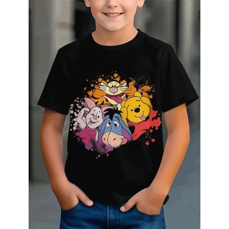 Modisches Bedrucktes Kurzarm Lockeres Rundhals Oberteil Einfache T-Shirts Jungen