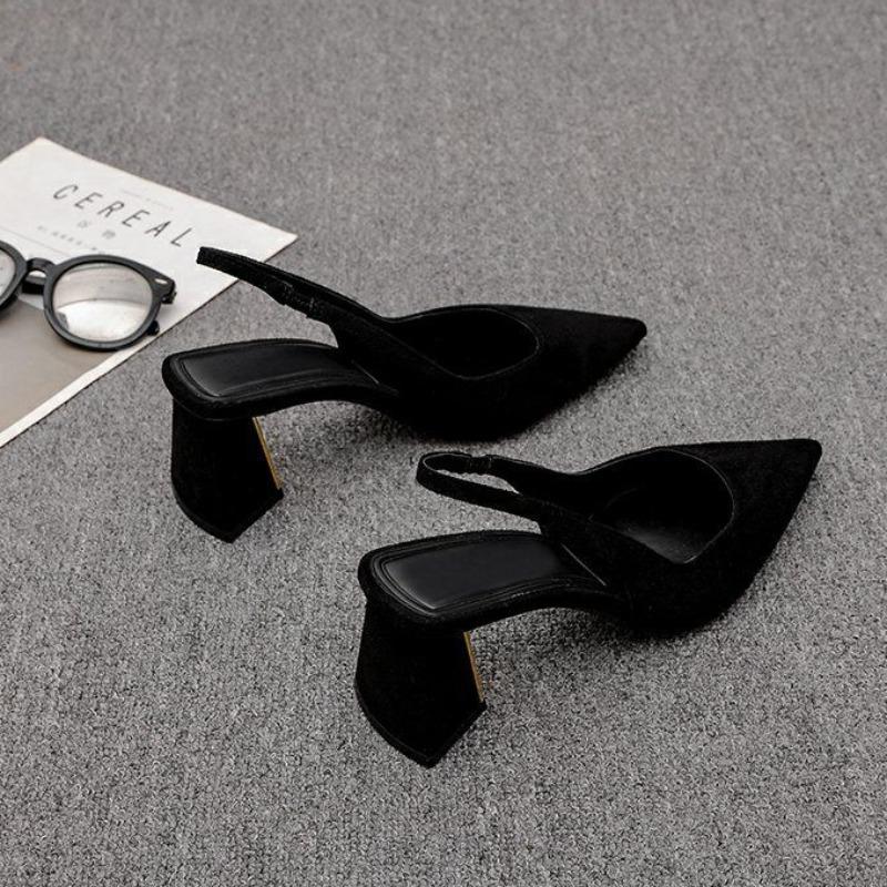 Women's Sandals Closed Half Ladies Shoes Square Heels Pointed Toe Sexy Dress Sandal Korea Asian Size Designer Daily The Best Vip