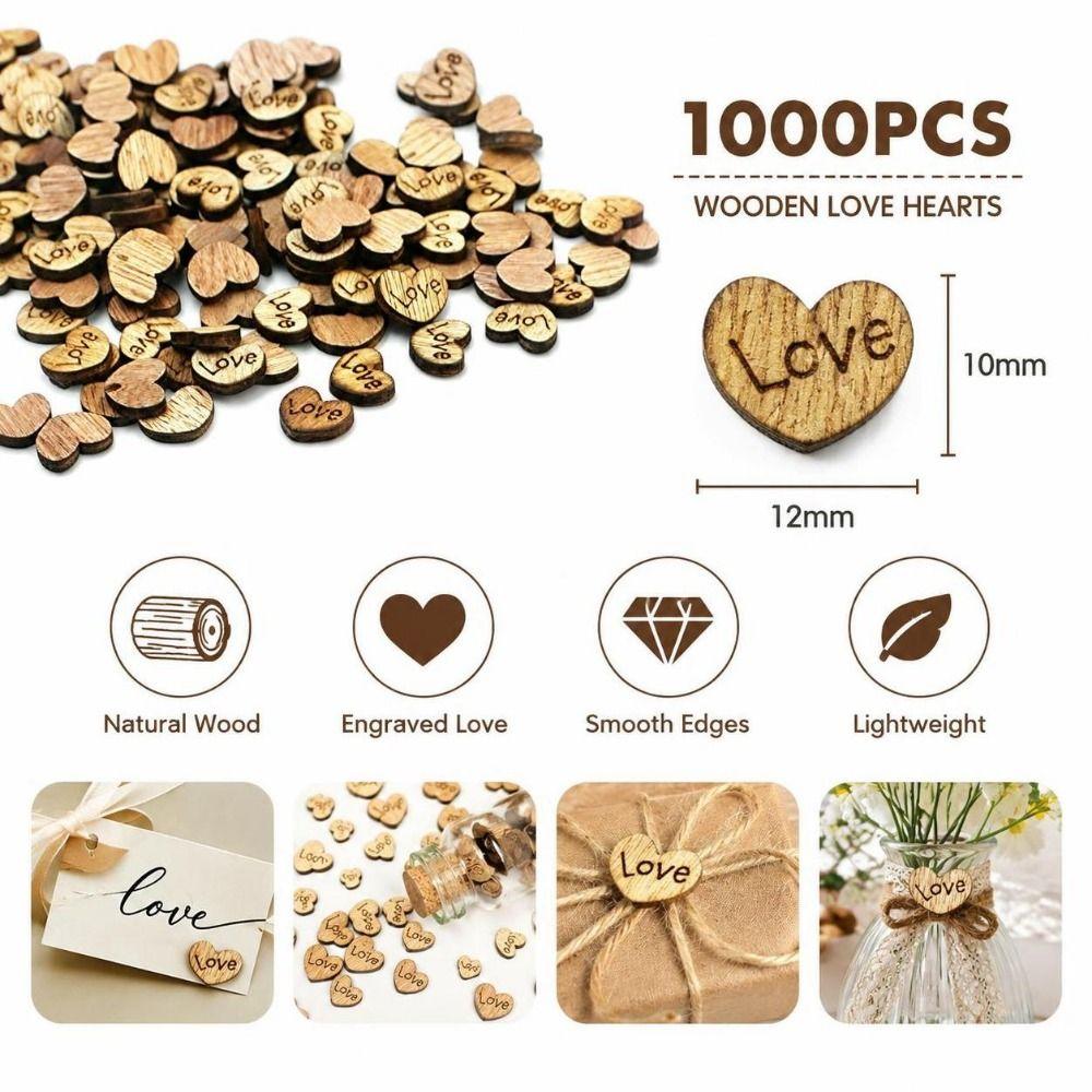 1000pcs DIY Craft Wooden Heart Confetti 1000 Pieces Wooden Heart Decoration  For Home Decoration