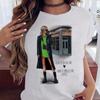 Women's Top Urban Girl Printed Casual White Cute Simple Retro Front Shoulder Pure Cotton Short Sleeved T-Shirts Women’s