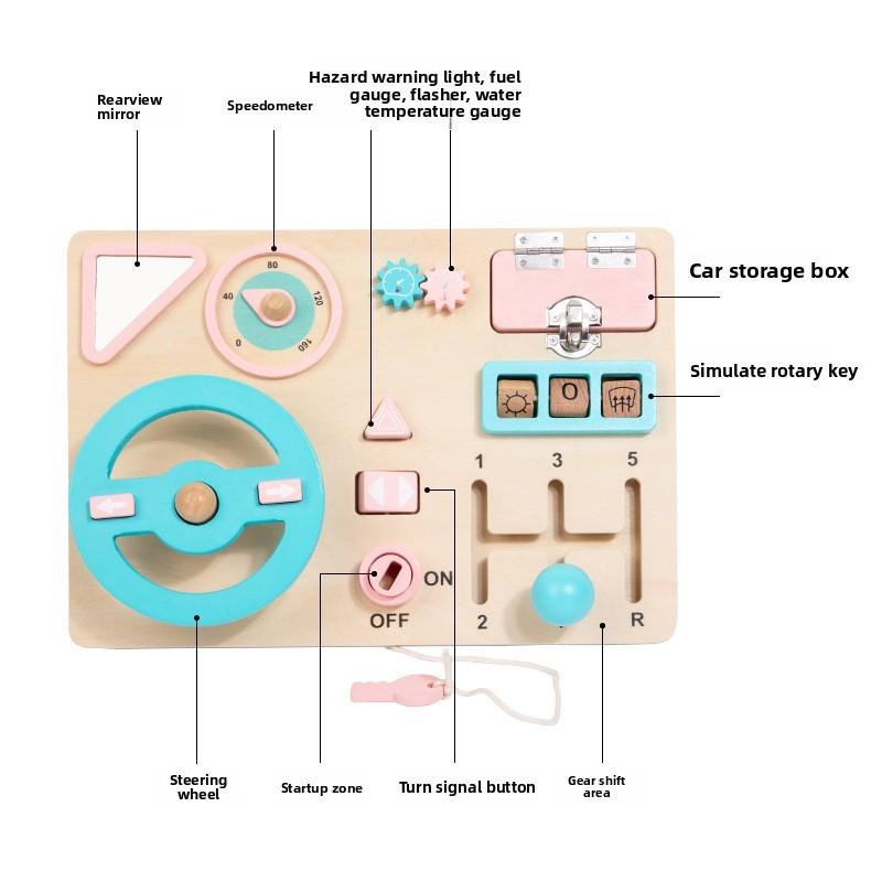 Wooden Busy Board Car Steering Wheel Toy For Early Childhood Learning And Developing Fine Motor Skills