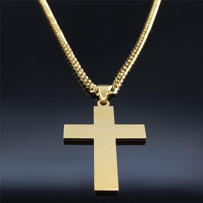 European and American New Stainless Steel Cross Men's Pendant Necklace Geometric Line Gold Men's Chain Necklace Jewelry