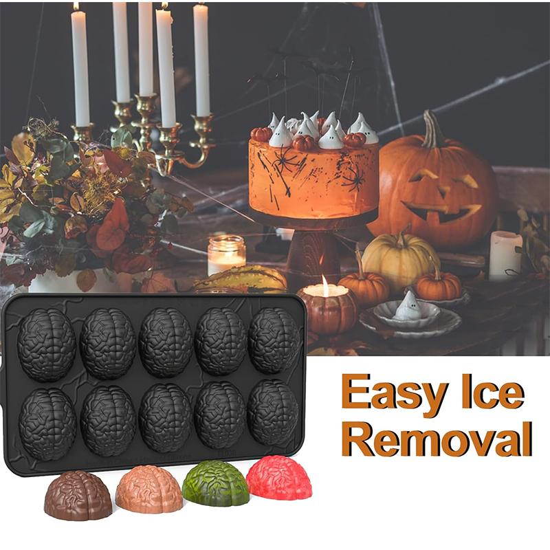 Silicone Brain Chocolate Mold 10-Cavity DIY Halloween Brain Shaped Baking Mold for Chocolate Non-Stick Sugar Pudding Mold