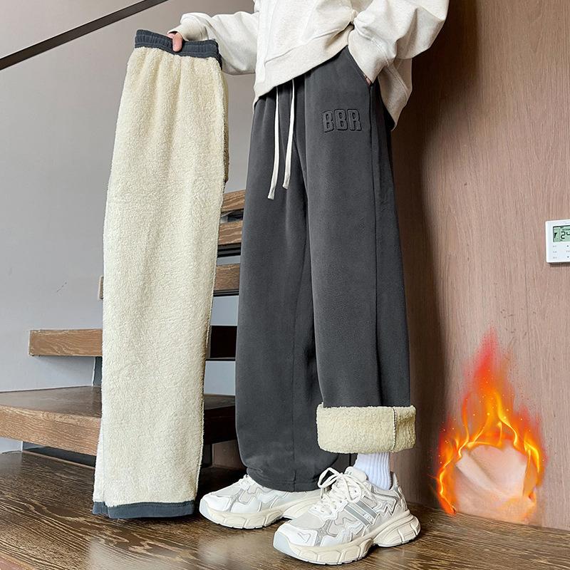 Gutter Vinter Ny Fleece Fortykket Herre Casual Bomullsbukser Fleece Fortykket Høst- og Vintermodeller