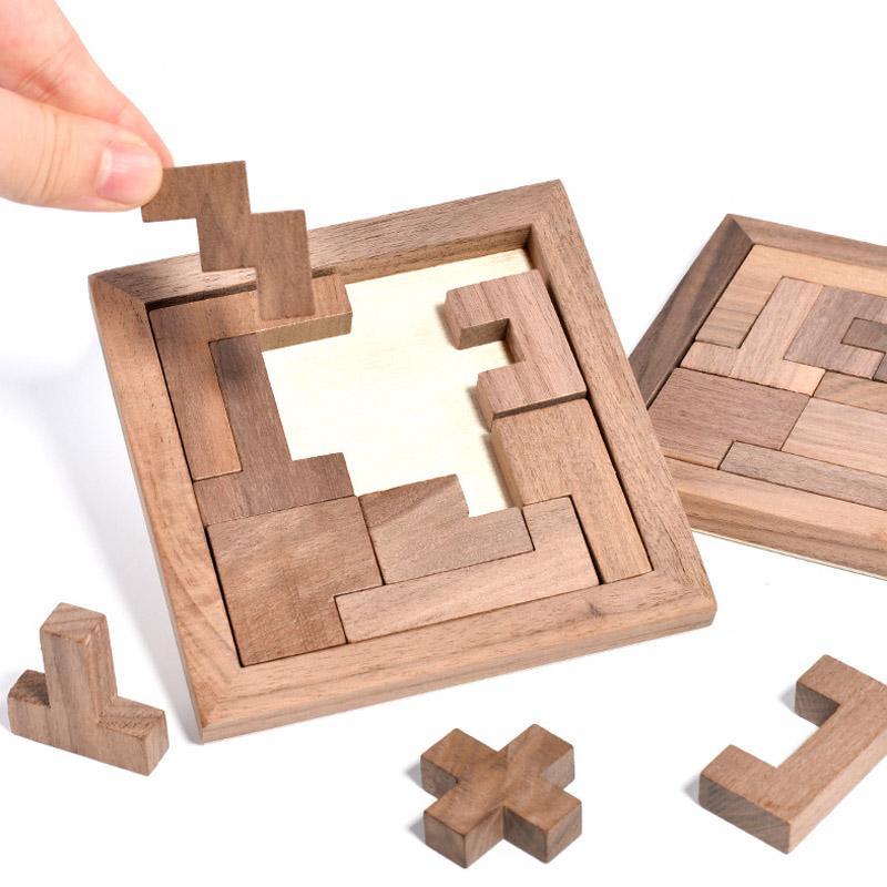 Walnuss Russische Bausteine Puzzle 3D Holzpuzzle Tangram IQ Logiktraining Gehirnjogger Montessori Lernspielzeug Lernspiele