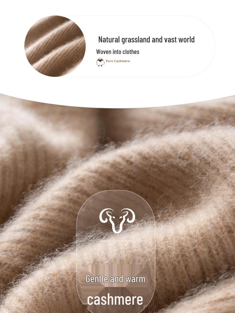 Women's Thickened Double-Strand Cashmere Sweater: Soft, Skin-Friendly, Ribbed, Slim-Fit, Solid Color, Half-High Collar, Flattering Knit Design.
