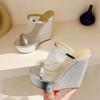 Street Style Gold Silver Fashion Open Toe Platform Wedges Women Slippers Design Mesh Fabric Banquet High Heels Shoes