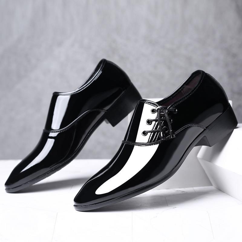British Men's Leather Shoes Men's Fall Bright Leather Business Formal Work Black Pointed All Metch Men's Shoes