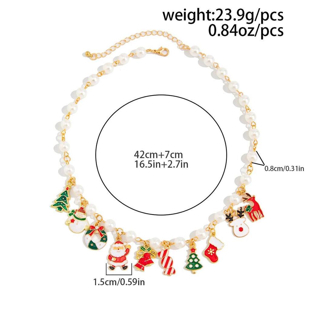 Salircon Christmas Tree Santa Claus Snowman Bell Pendant Necklace for Women Creative Metal Clavicle Choker Party New Year Gift