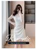 Elegant Lace Patchwork Semi-High Neck Dress: Waist-Cinching, Hip-Hugging Short Skirt