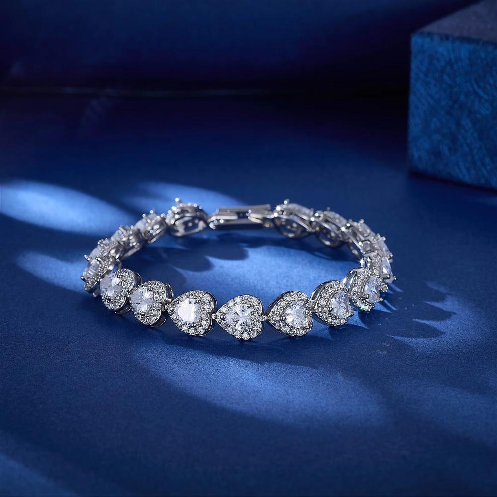 Heart Shaped Cubic Zirconia Tennis Bracelet for Women Trendy Copper for Anniversary Gift