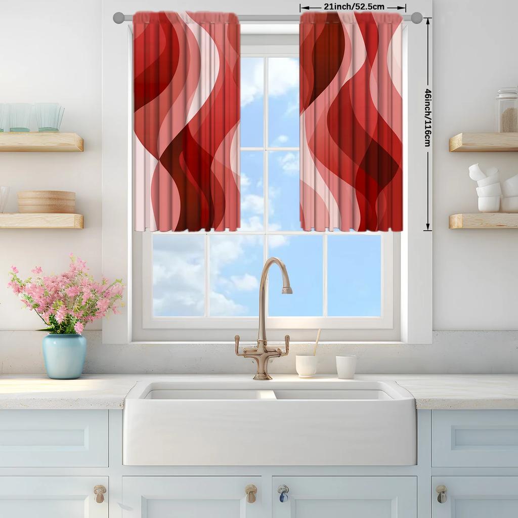 2 st Röda Vindtryckta Gardiner för Heminredning - Stångficka Fönsterbehandling för Sovrum, Kontor, Kök, Vardagsrum och Arbetsrum