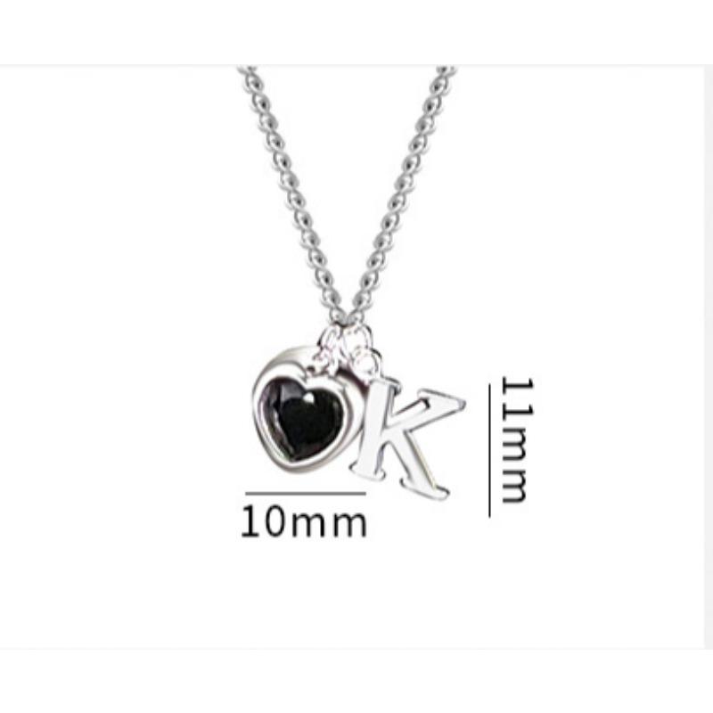 Black Diamond Love Necklace Letter K Heart Shaped Collar Chain Cold and Elegant Design Neckchain