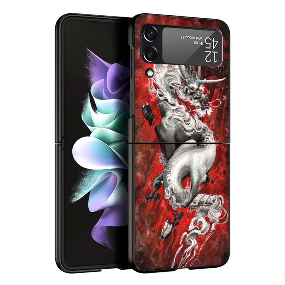 Asian Dragons Animal Tattoo Cool Hard Black Cover for Samsung Galaxy Z Flip 7 6 5 4 3 5G Phone Case Flip7 Flip6 Flip5 Flip4 Flip