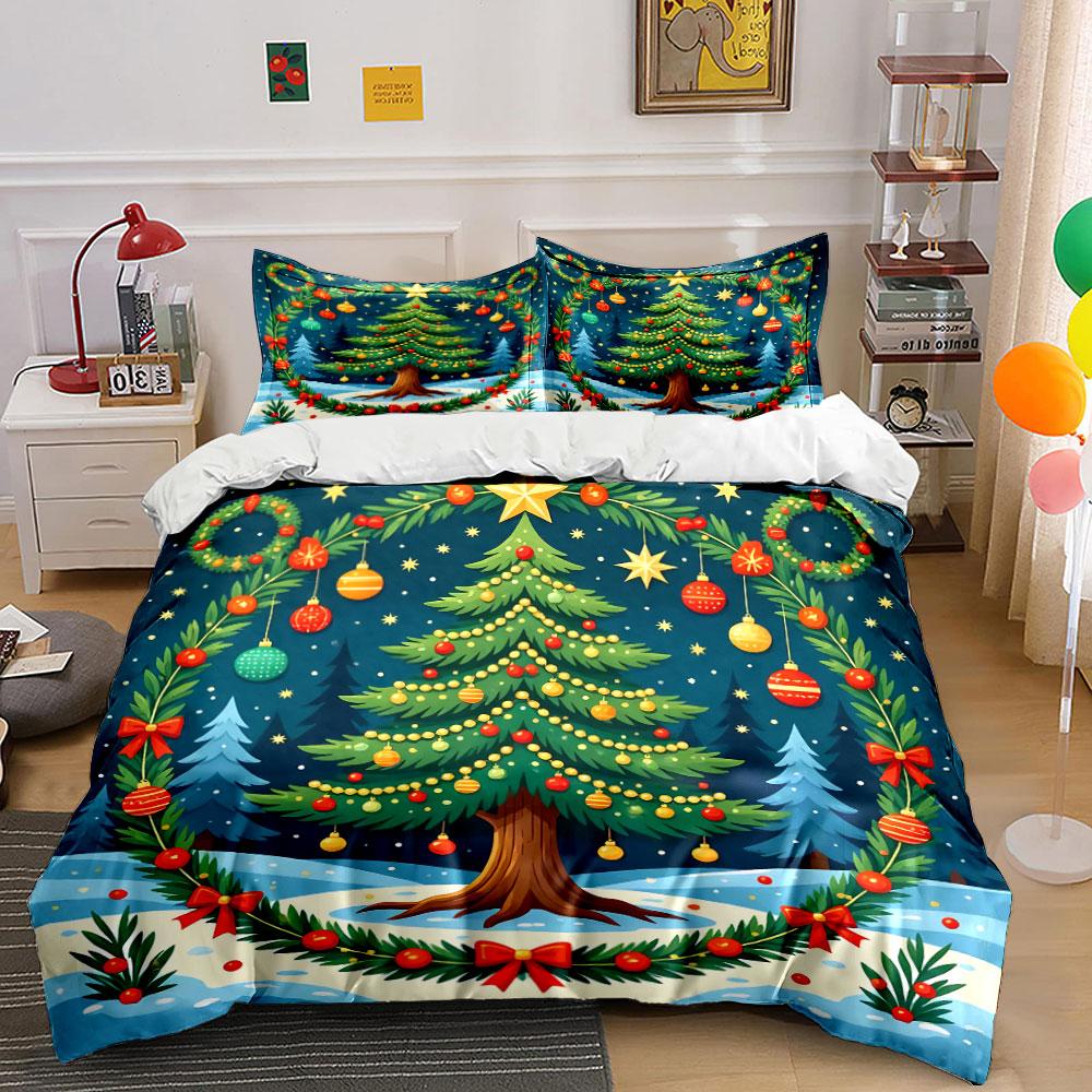 Christmas Tree Festive Decor Bedding Duvet Cover Set Duvet Cover Pillowcases (1*Duvet Cover 2*Pillowcases, Without Duvet Insert)